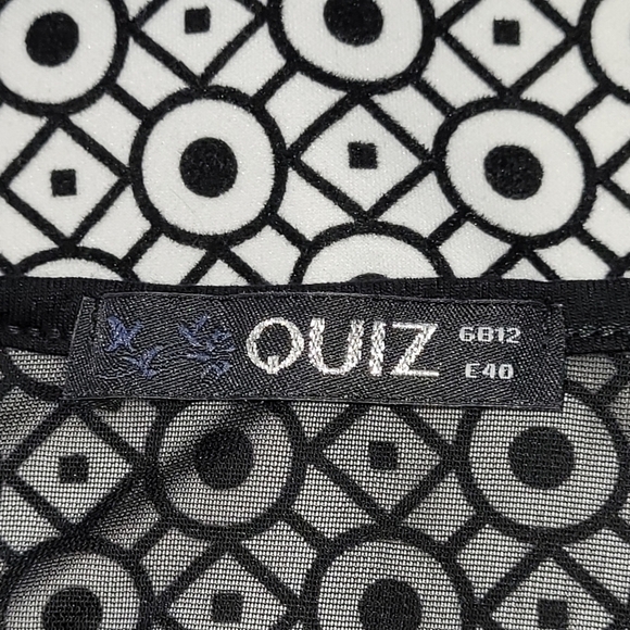 BLACK and White Evening Dress Raised Pattern Peplum Mini Dress Size 10 - Picture 6 of 8